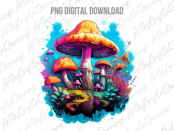Download Trippy Neon Mushroom Fantasy Art PNG - Trippy Collection