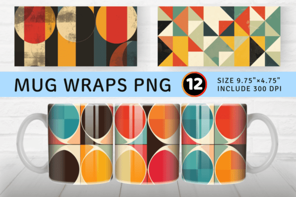 Download Retro Geometric Shapes Mug Wrap Sublimat - Premium Resources