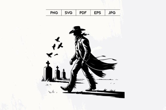 Download Cowboy Walking in Graveyard Vector Art - Graveyard vector Collection